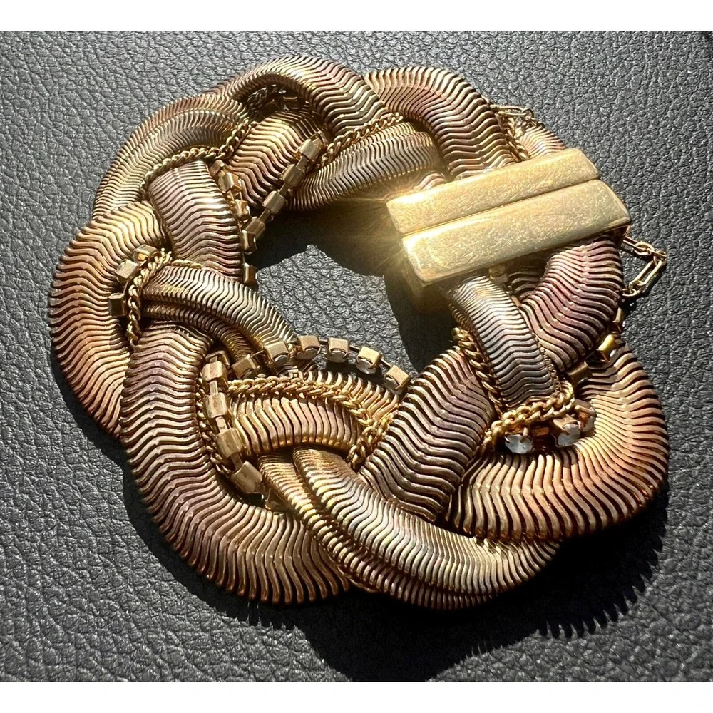 Rachel Leigh‎ Gold Plated Bracelet Braided w/Rhinestones